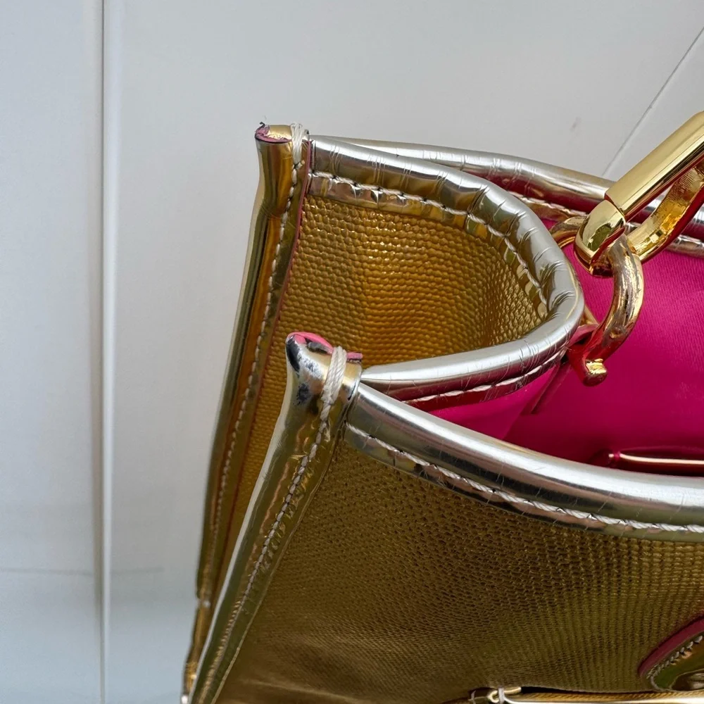 Draper James Metallic Gold "Totes Y'all" Owen Tote Bag Purse - Picture 10 of 17